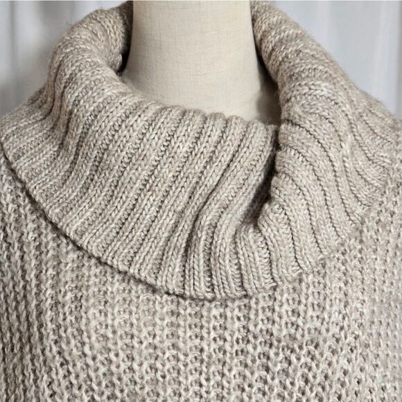 Moth Anthropologie Tan Cowl Neck Wool Alpaca Blend Wrap Poncho Sweater - Picture 6 of 8